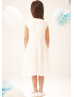 A-line Ivory Chiffon Beaded Knee Length Flower Girl Dress